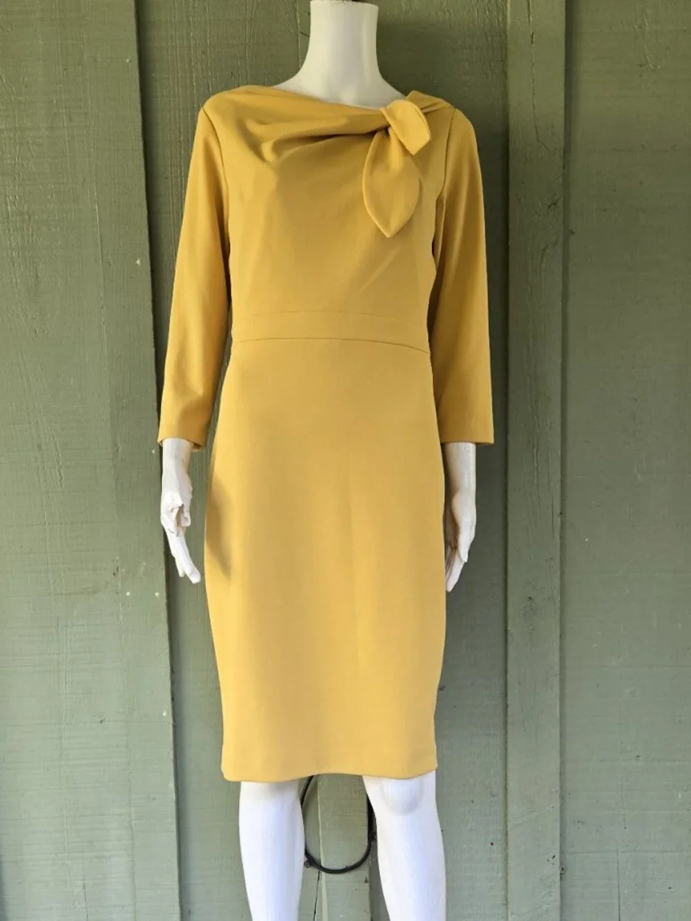 NWT CALVIN KLEIN Mustard Yellow Tie Neckline Sheath Dress 8